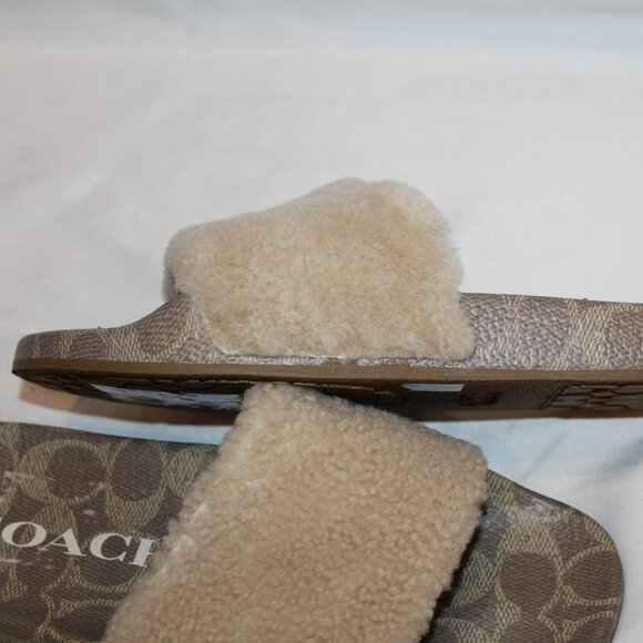 NIB COACH WOMEN'S ULLA SHEARLING LOGO‎ SLIDE IVORY SIGNATURE SZ 7 - Picture 4 of 6